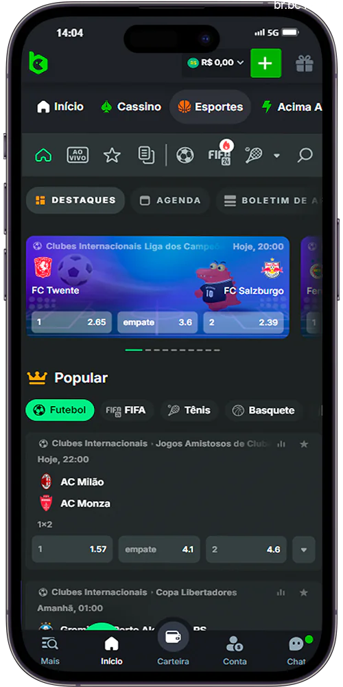 Captura de tela da página de apostas esportivas do aplicativo BC.Game