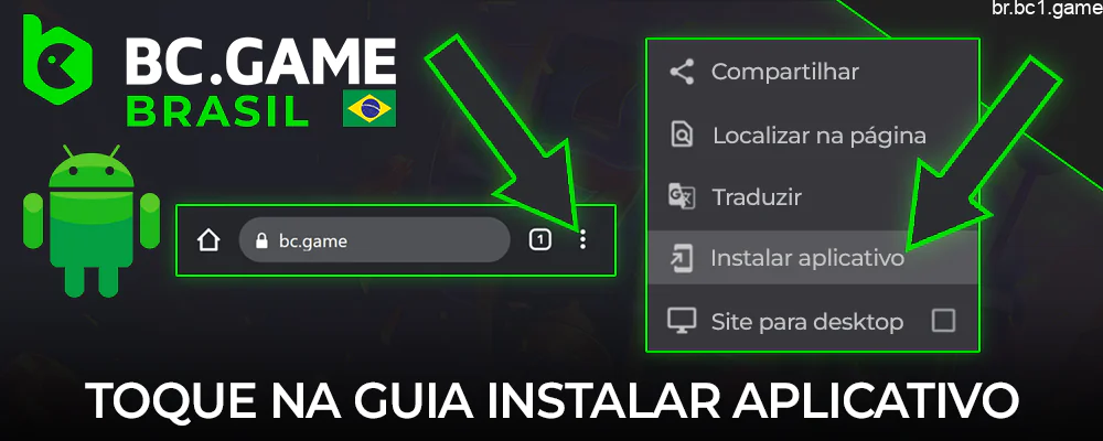 Para fazer o download do BC.Game, clique nos três pontos no menu do navegador